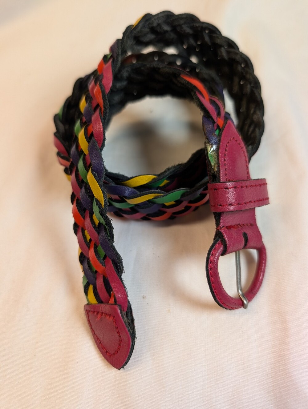 Vintage Huarache Style Multicolor Braided Leather Belt M/L EUC